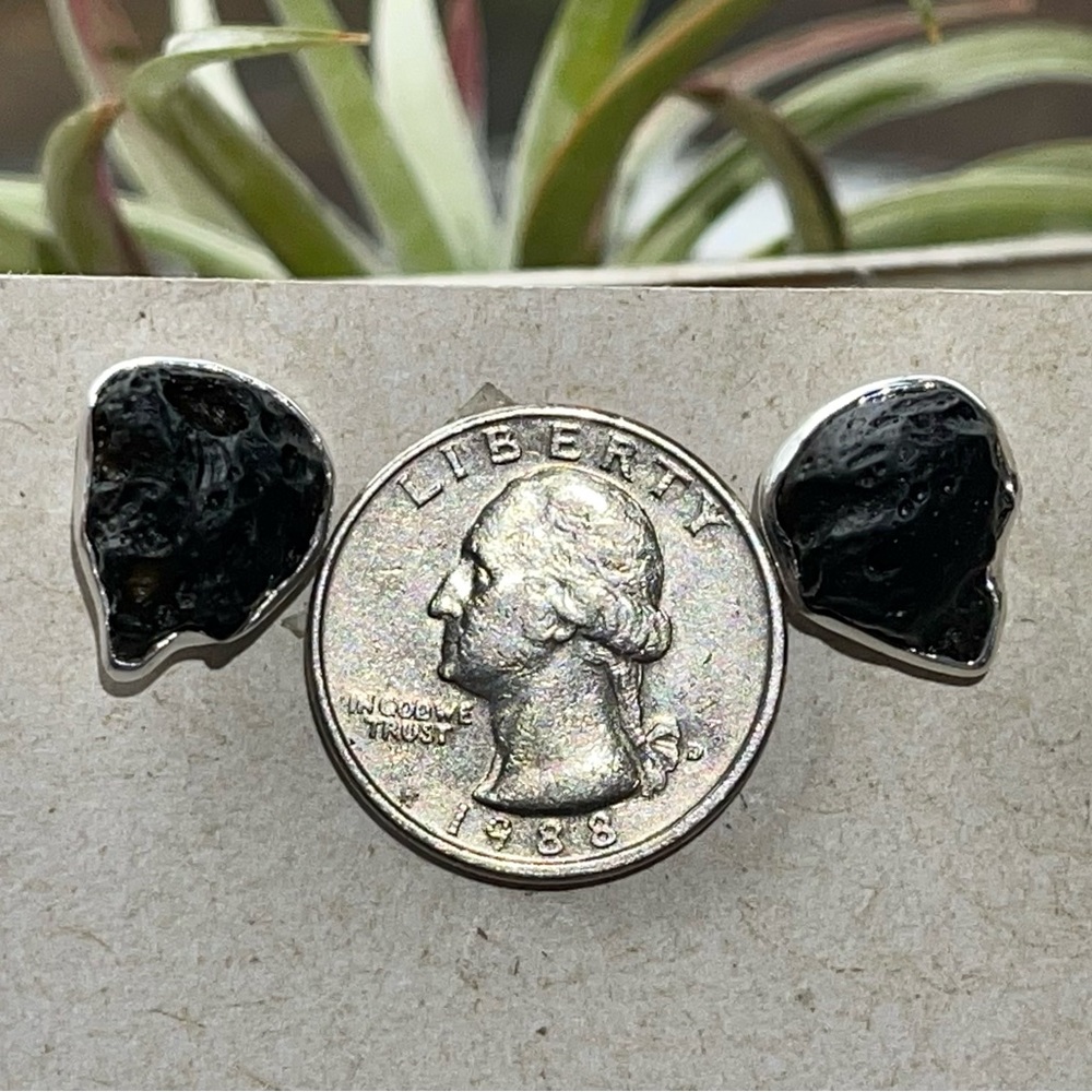 Tektite Gemstone Stud Earrings 925 Sterling Silver - Picture 8 of 10